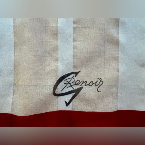 🐆Vintage 70s Gim Renoir Square Cheetah Scarf Blue & White | Red Border | 33" Sq - Picture 7 of 17